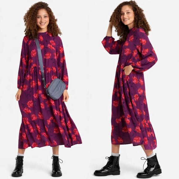 a new day Dresses & Skirts - Grannycore Floral Midi Dress Size Medium Pockets Long Sleeve NWT